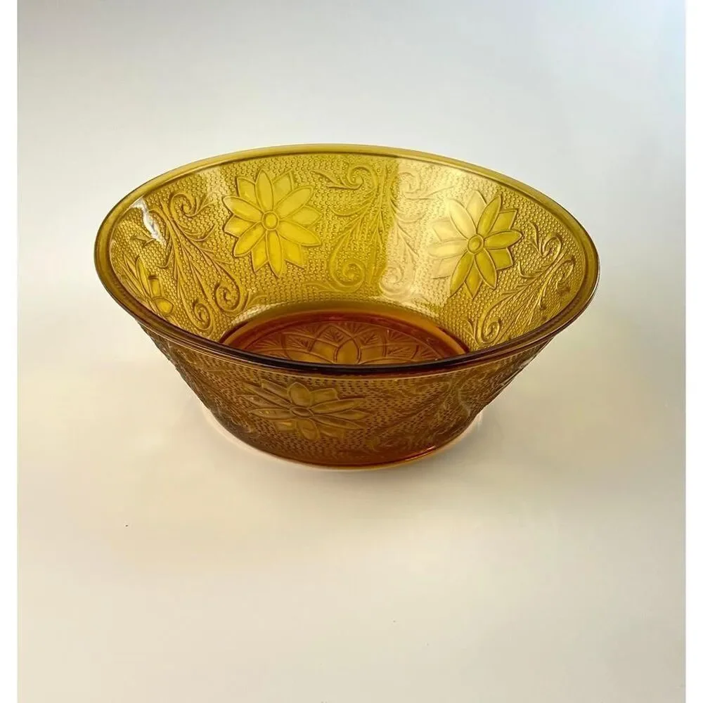 Vintage Amber Indiana Glass Depression Glass Round Serving Bowl Autumn CT0875